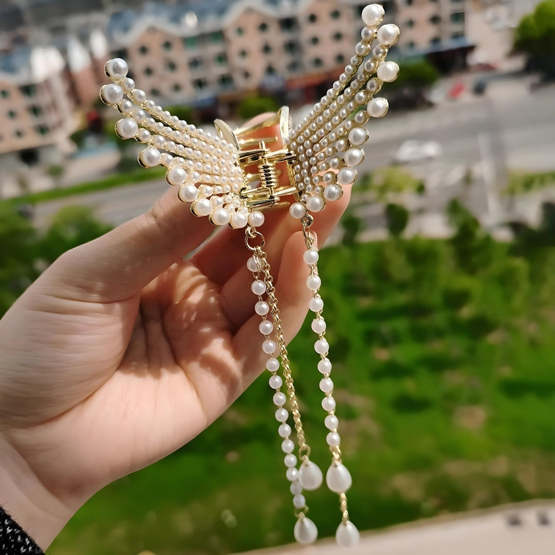 Crystal Pearl Butterfly Hair Clips Clutcher for Women