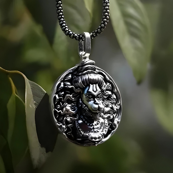 Hanuman Ji Pendant Oxidised Silver Chain For Men With Box