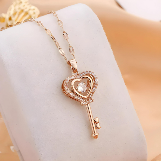 Heart Key Design with Dancing Diamond Necklace