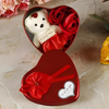 Red & White Heart Shaped Gift Box with Teddy Bear And 3 Roses