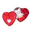 Red & White Heart Shaped Gift Box with Teddy Bear And 3 Roses