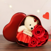 Red & White Heart Shaped Gift Box with Teddy Bear And 3 Roses