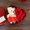 Red & White Heart Shaped Gift Box with Teddy Bear And 3 Roses