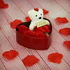 Red & White Heart Shaped Gift Box with Teddy Bear And 3 Roses