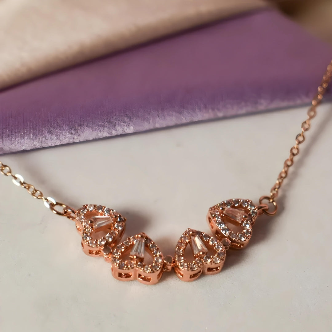 Rose Gold Plated 2-in-1 Magnetic Hearts Clover Pendant Necklace