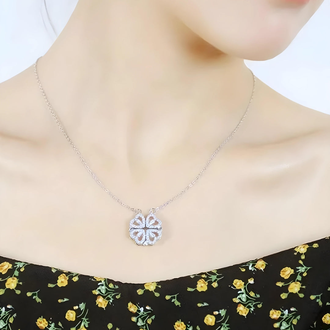 2-in-1 Magnetic Hearts Clover Pendant Necklace