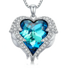 Silver Blue Angel Wing Heart Pendant Crystals Necklace