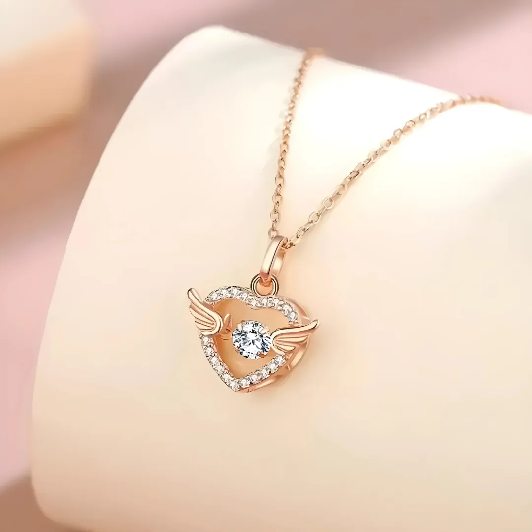 Dancing Diamond Zircon Angel Wings Heart Pendant - Image 1