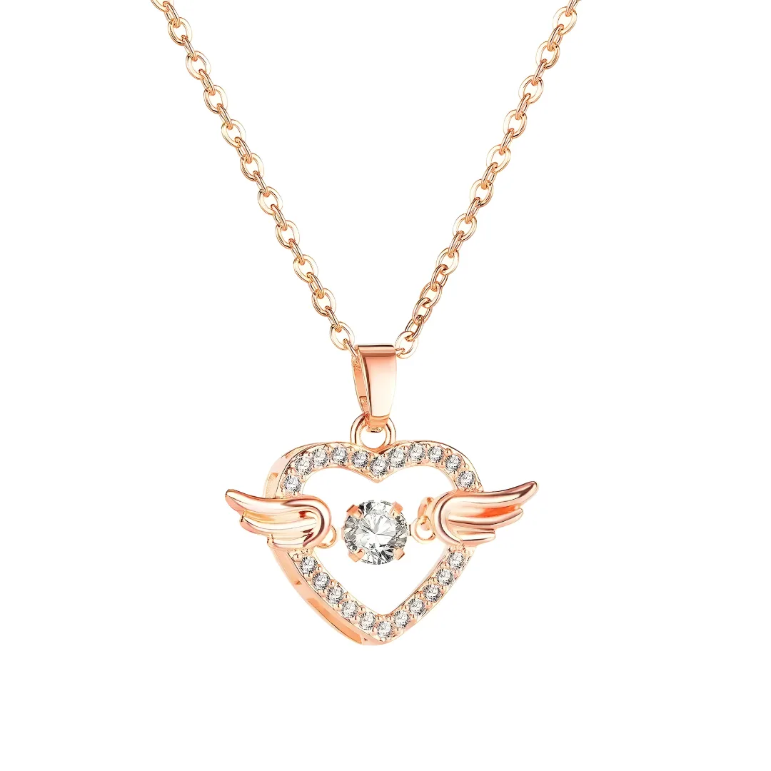 Dancing Diamond Zircon Angel Wings Heart Pendant - Image 2