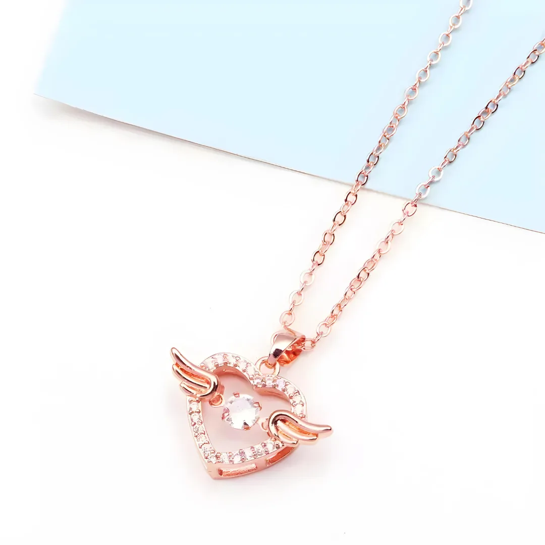 Dancing Diamond Zircon Angel Wings Heart Pendant - Image 5