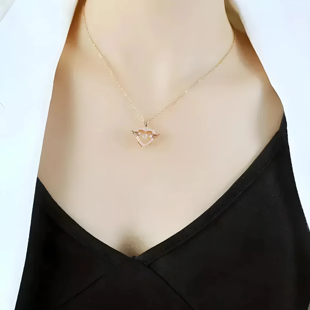 Dancing Diamond Zircon Angel Wings Heart Pendant - Image 6
