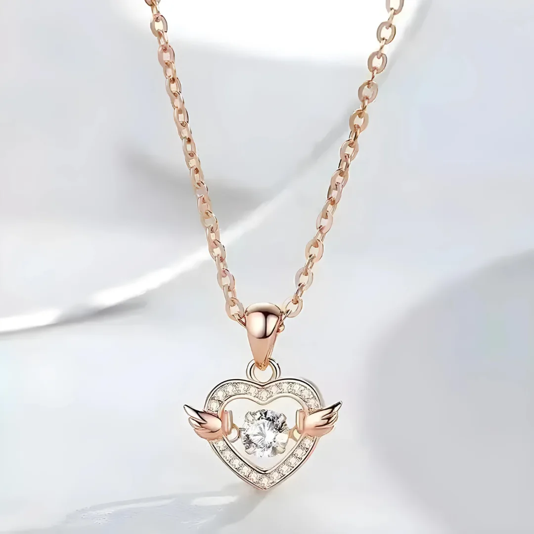 Dancing Diamond Zircon Angel Wings Heart Pendant - Image 7