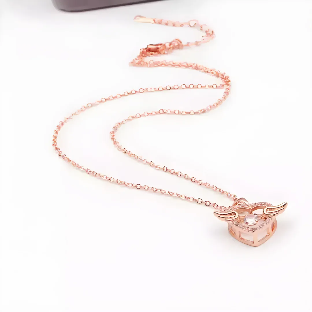 Dancing Diamond Zircon Angel Wings Heart Pendant - Image 8
