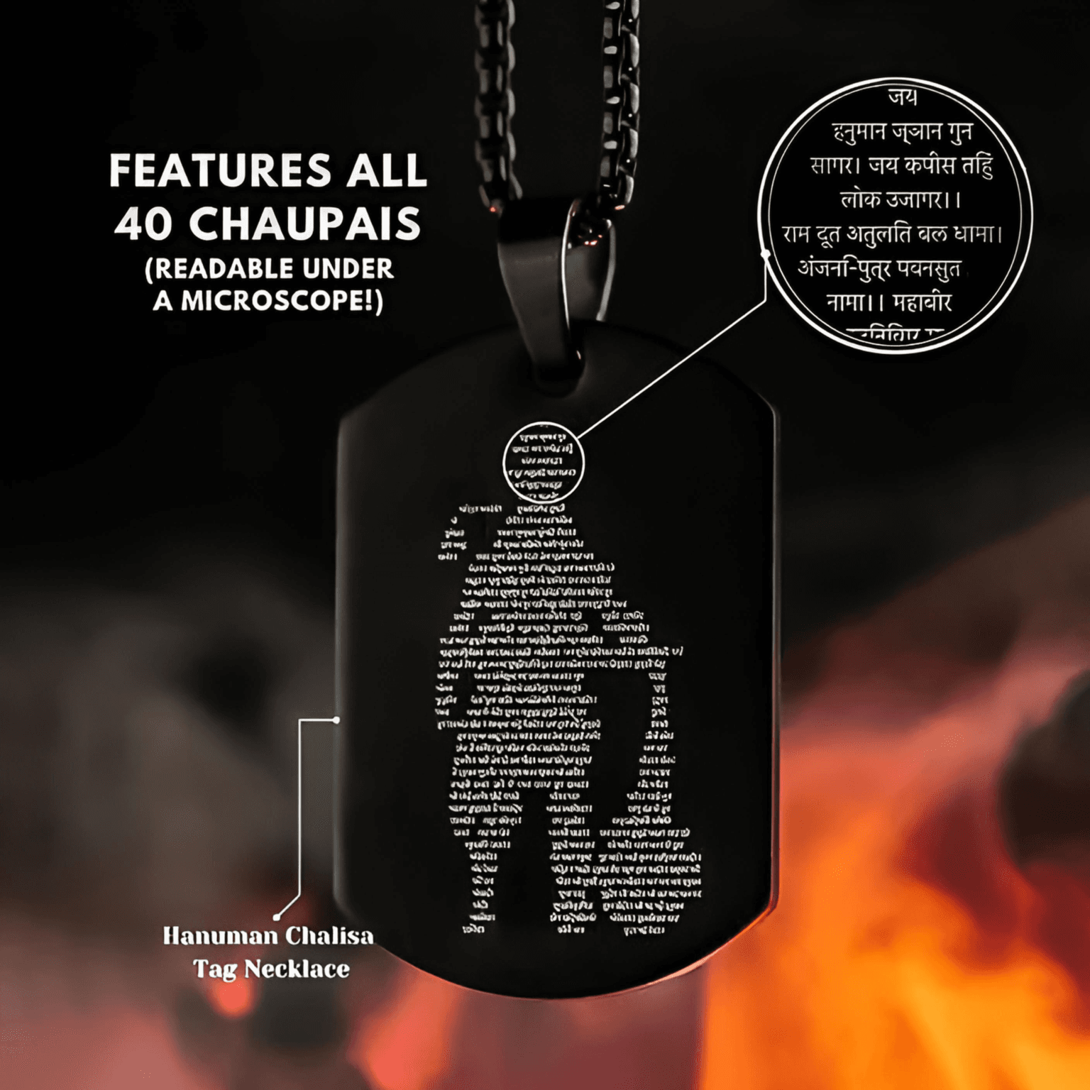 Black Hanuman Chalisa MicroCarved Tag Necklace Pendant With 9 Months Warranty - Image 5